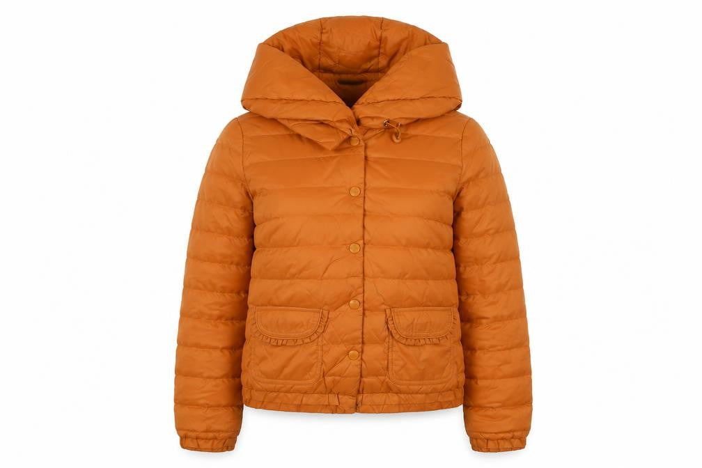 Five Plus Womens Orange Quilted Coat Size S Button