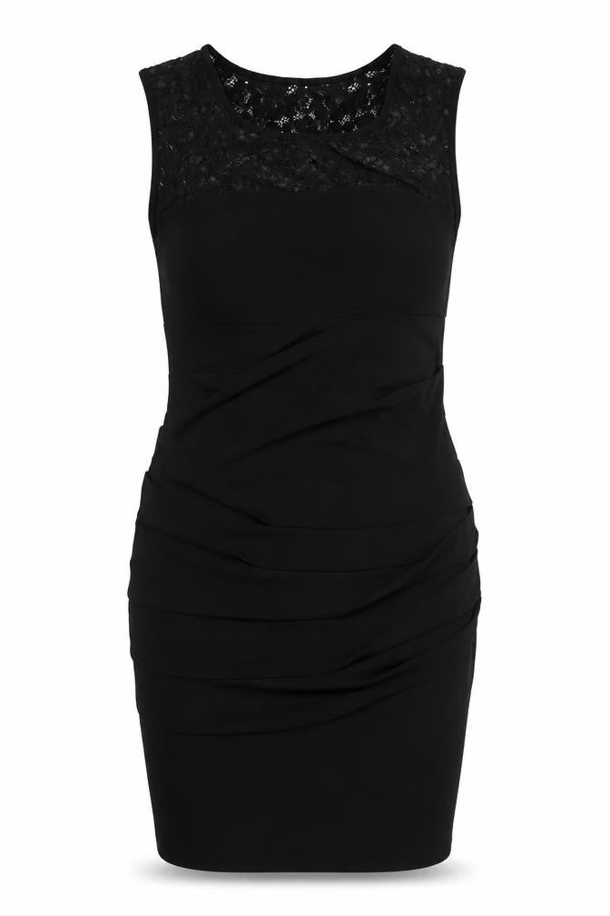 En Focus Studio Womens Black Polyester Bodycon Size 12 Round Neck Pullover - Lace Detail