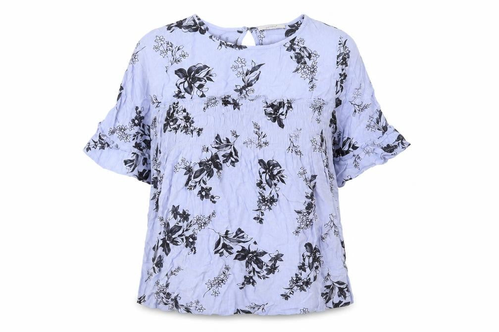 Per Una Womens Blue Floral Viscose Basic Blouse Size 10 Round Neck