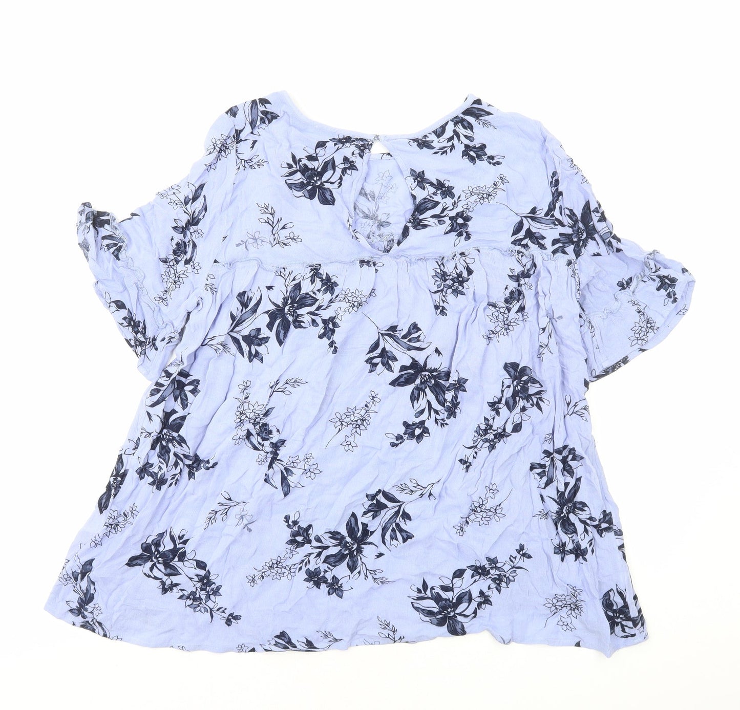Per Una Womens Blue Floral Viscose Basic Blouse Size 10 Round Neck