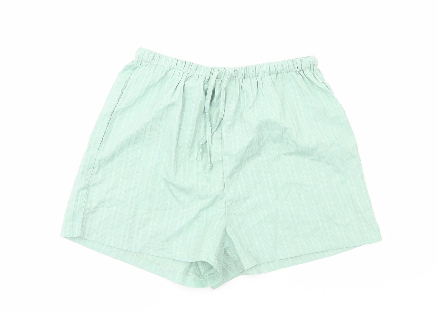 Preworn Womens Green Striped Polyester Basic Shorts Size S L16 in Regular Drawstring