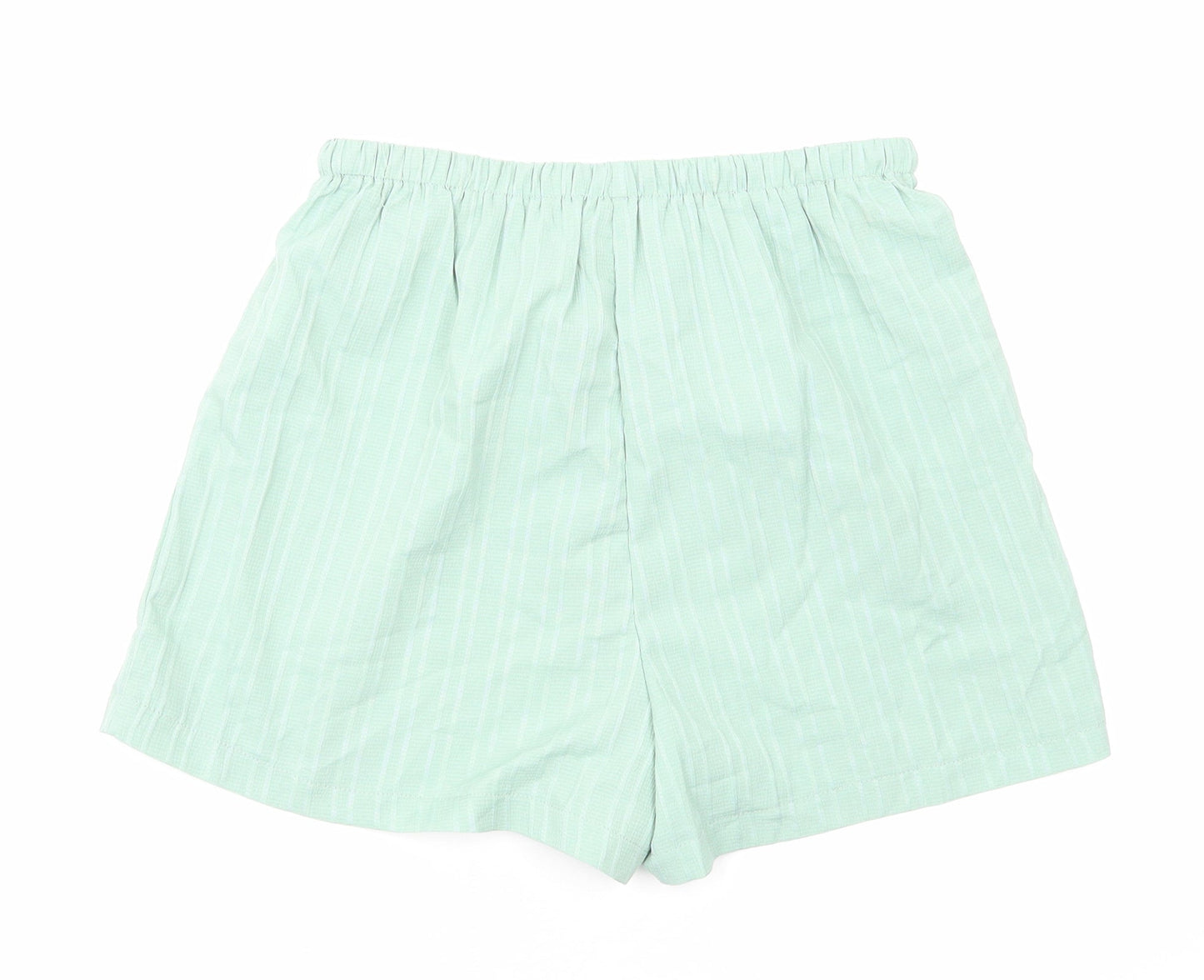 Preworn Womens Green Striped Polyester Basic Shorts Size S L16 in Regular Drawstring