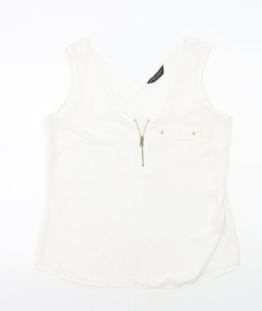 Dorothy Perkins Womens White Polyester Basic Tank Size 14 V-Neck