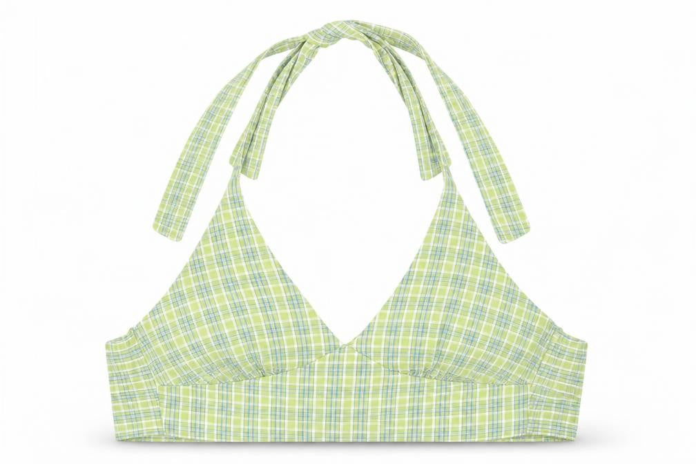 SHEIN Womens Green Plaid Cotton Cropped Tank Size S Halter