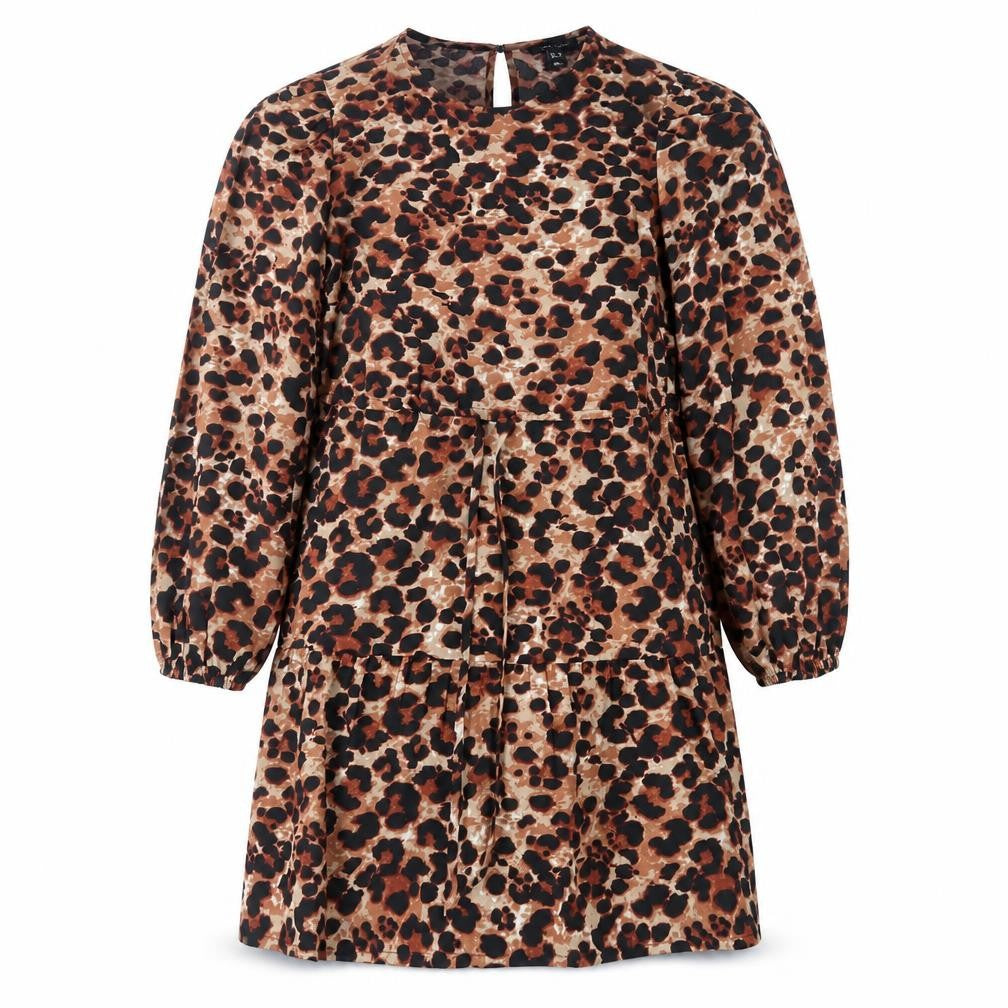 New Look Womens Brown Animal Print Polyester Sheath Size 10 Round Neck Pullover - Leopard Print