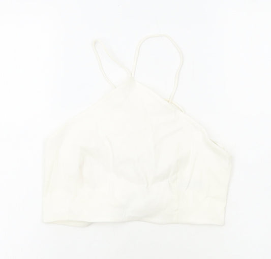 Zara Womens White Cotton Cropped Tank Size M Halter