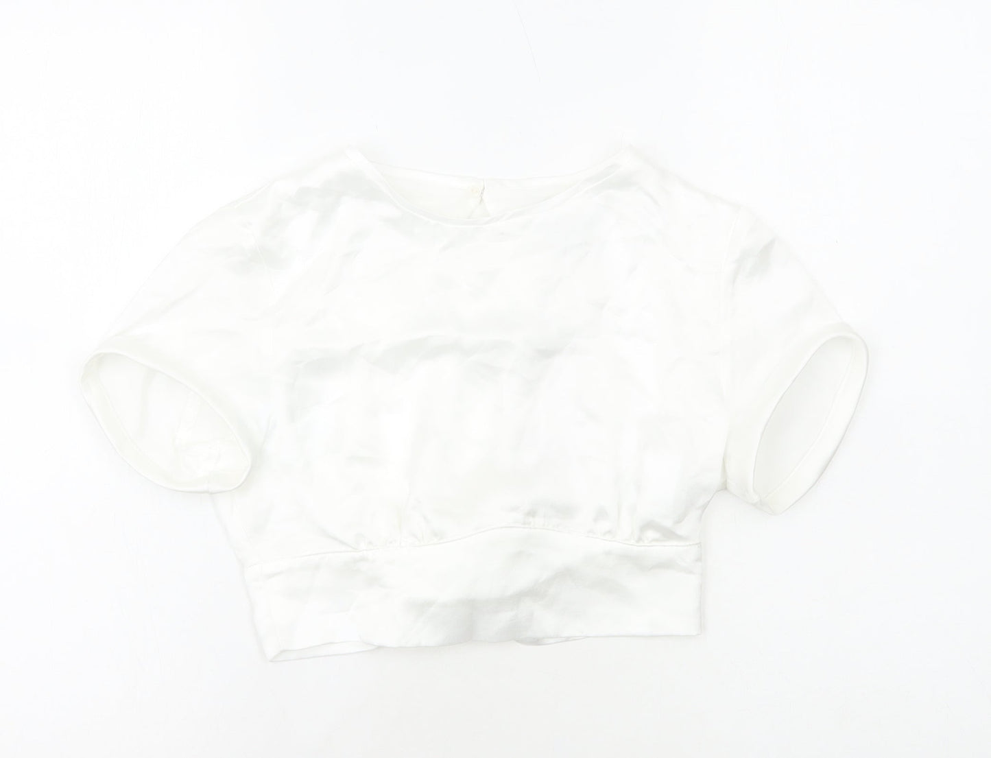 Zara Womens White Polyester Cropped Blouse Size S Round Neck
