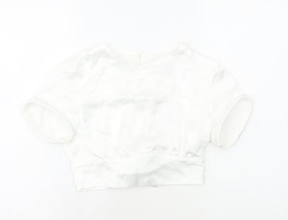 Zara Womens White Polyester Cropped Blouse Size S Round Neck