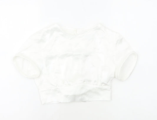 Zara Womens White Polyester Cropped Blouse Size S Round Neck