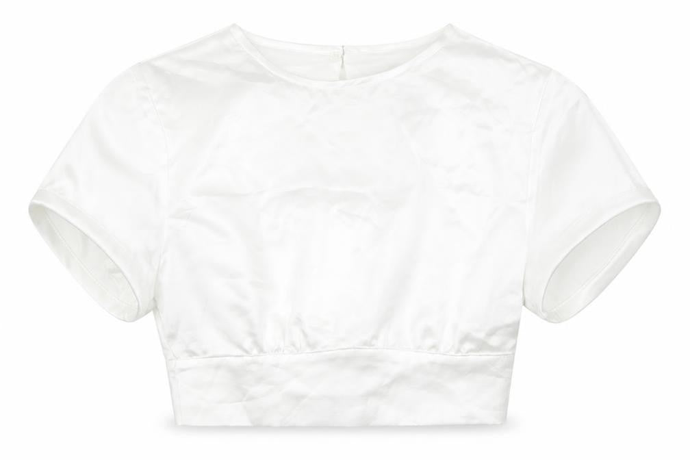 Zara Womens White Polyester Cropped Blouse Size S Round Neck