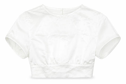 Zara Womens White Polyester Cropped Blouse Size S Round Neck