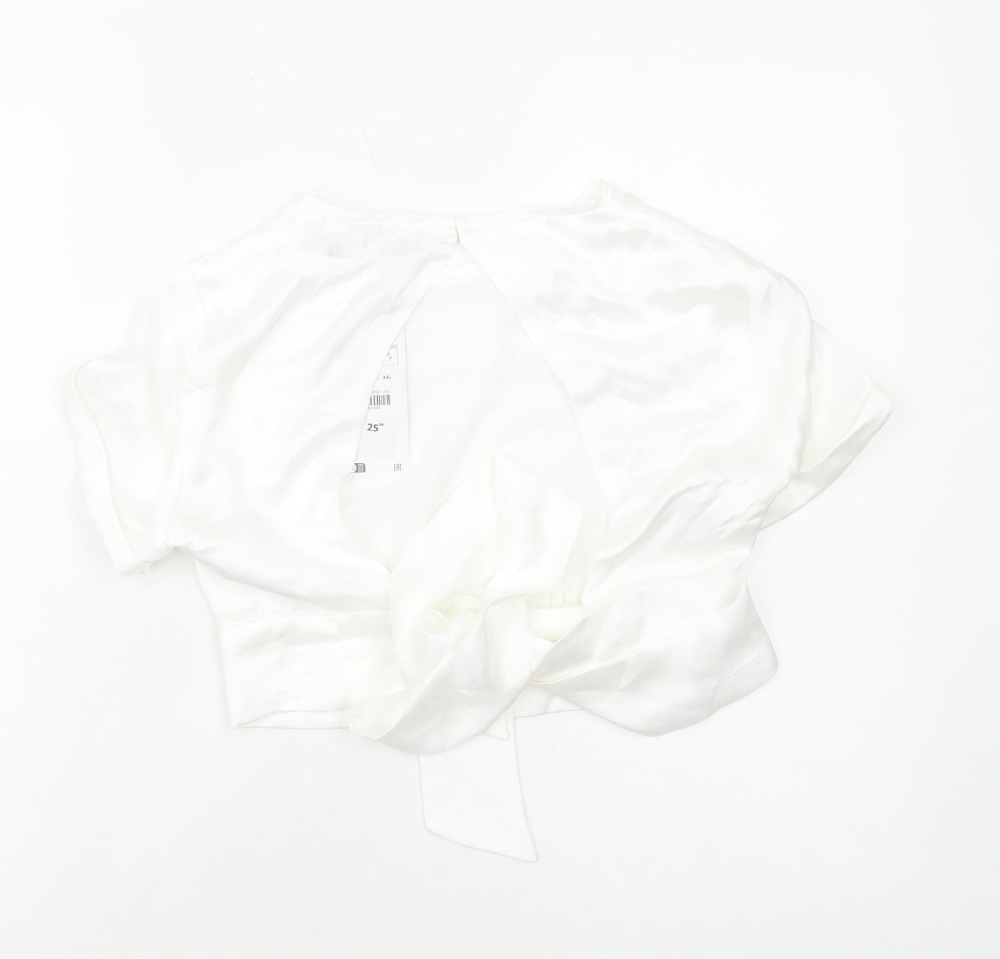 Zara Womens White Polyester Cropped Blouse Size S Round Neck