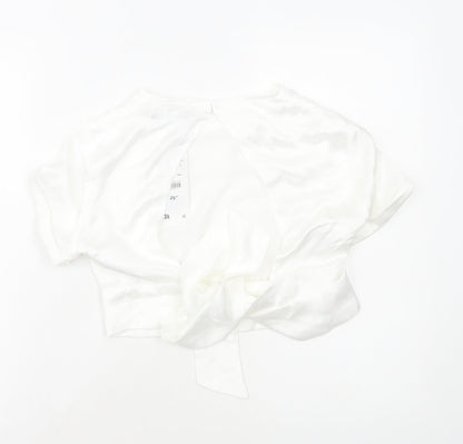 Zara Womens White Polyester Cropped Blouse Size S Round Neck