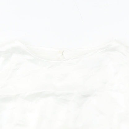 Zara Womens White Polyester Cropped Blouse Size S Round Neck