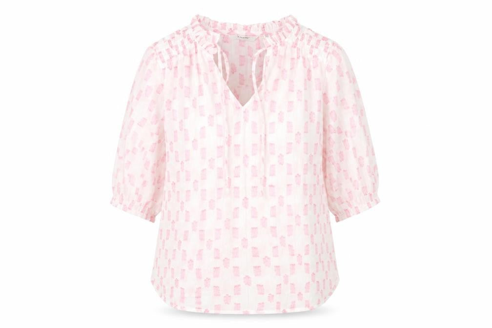 b.young Womens Pink Geometric Cotton Basic Blouse Size 10 V-Neck