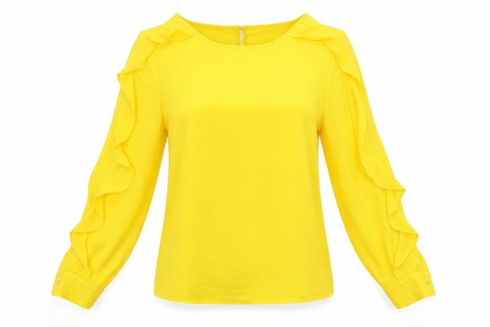 Marks & Spencer Womens Yellow Polyester Basic Blouse Size 8 Round Neck