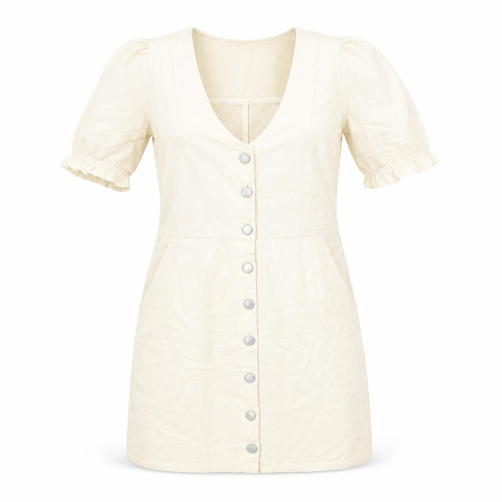 Miss Selfridge Womens Ivory Cotton Mini Size 6 V-Neck Button
