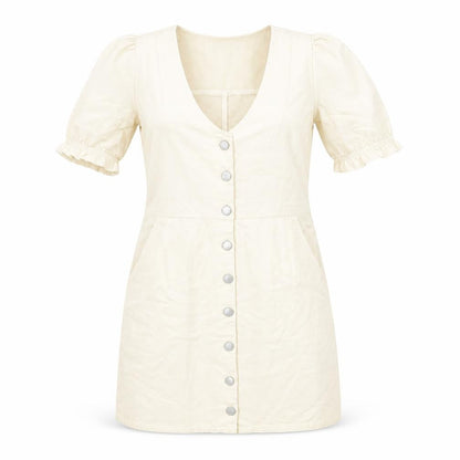Miss Selfridge Womens Ivory Cotton Mini Size 6 V-Neck Button