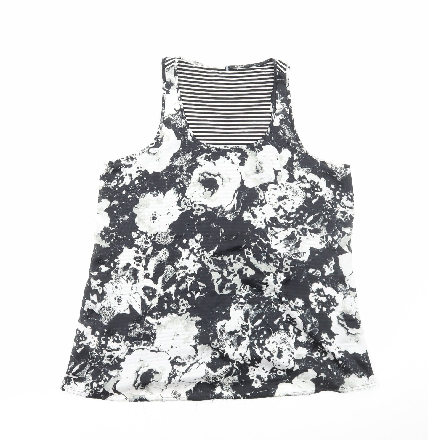 Preworn Womens Black Floral Polyester Basic Tank Size M Scoop Neck