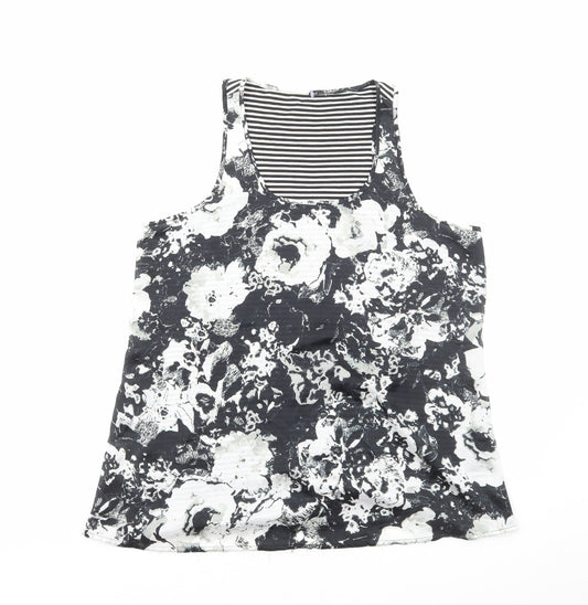 Preworn Womens Black Floral Polyester Basic Tank Size M Scoop Neck