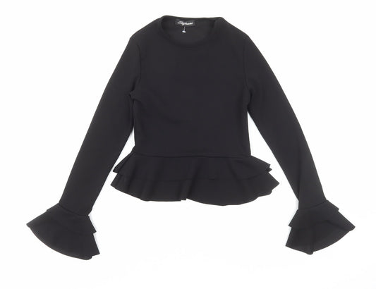 Stylewise Womens Black Polyester Basic T-Shirt Size 8 Round Neck