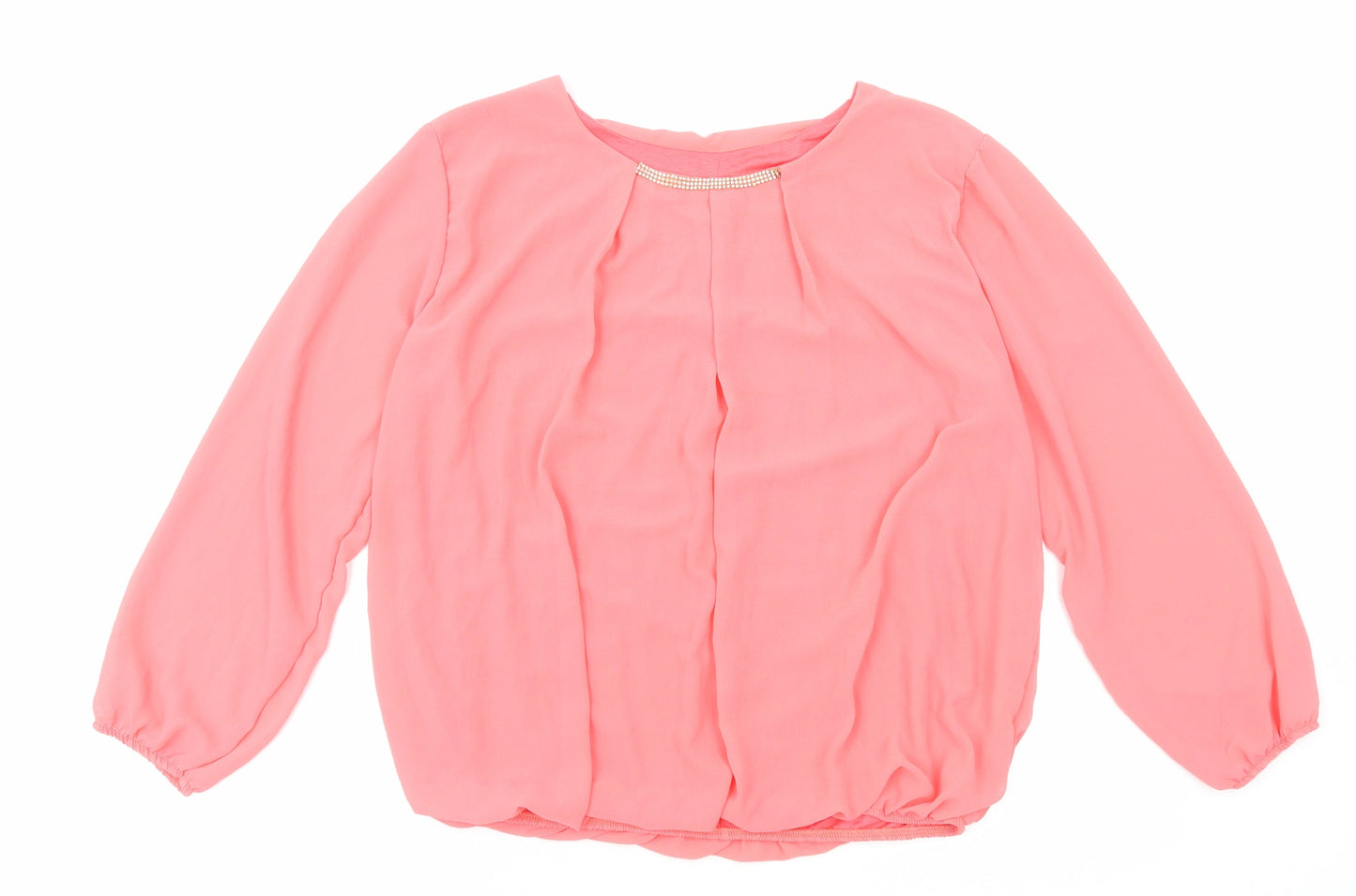 Preworn Womens Pink Polyester Basic Blouse Size 14 Round Neck