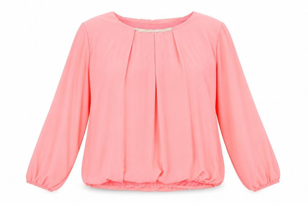 Preworn Womens Pink Polyester Basic Blouse Size 14 Round Neck