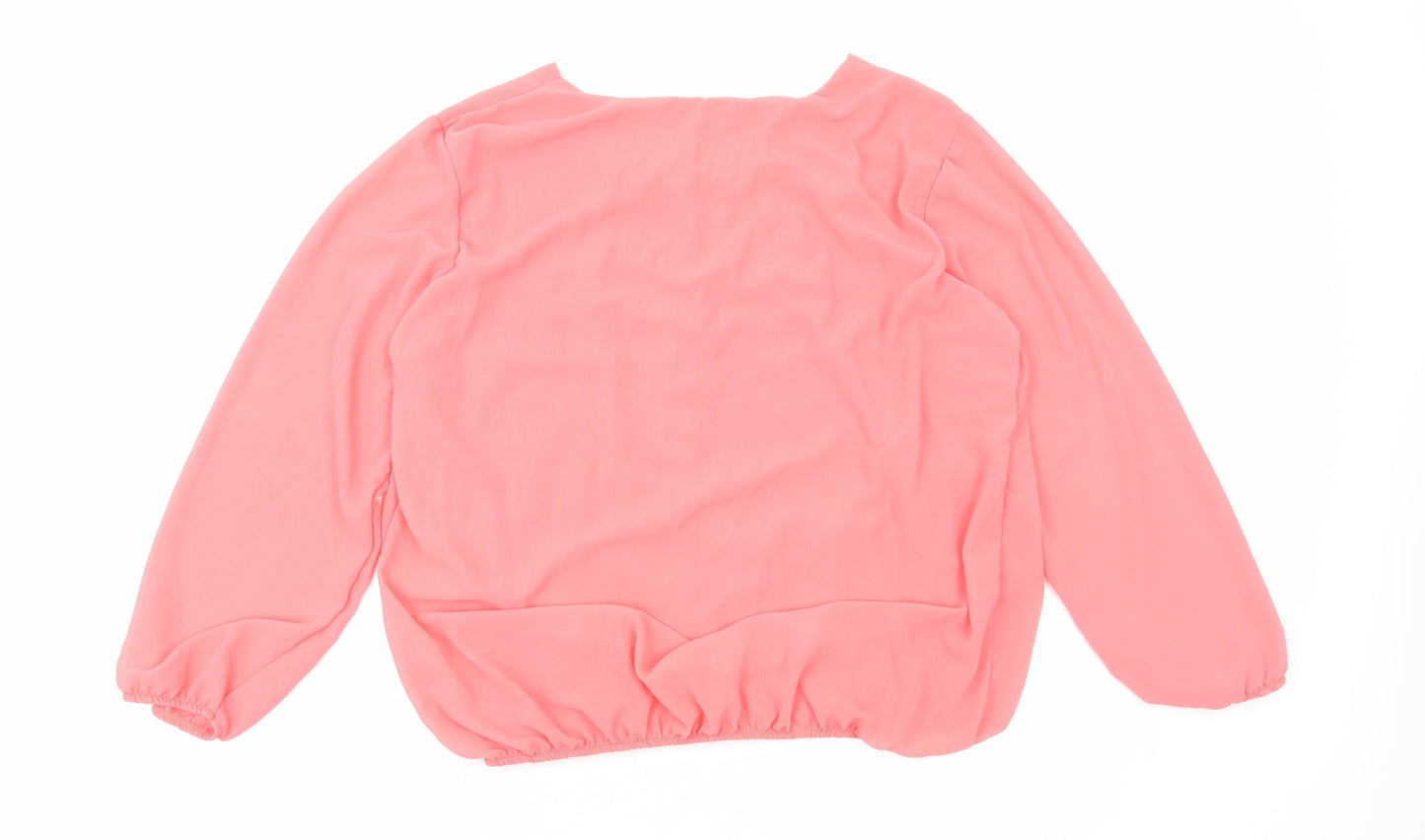 Preworn Womens Pink Polyester Basic Blouse Size 14 Round Neck