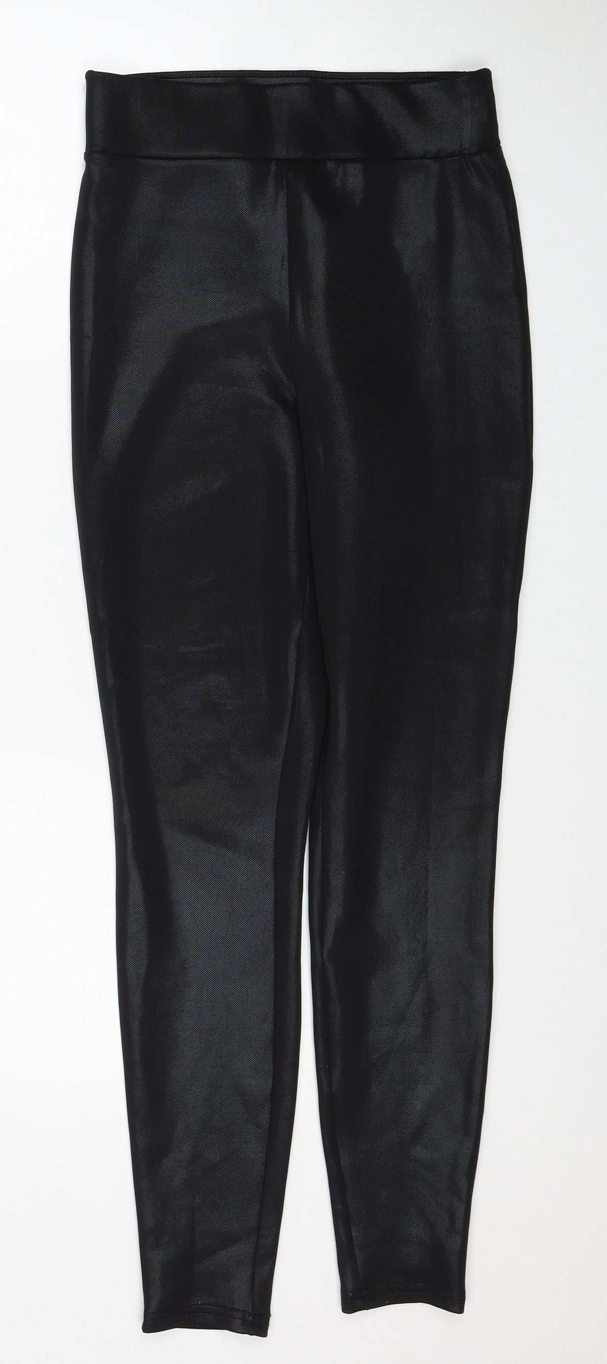 Papaya Womens Black Polyester Trousers Size 8 Regular - Wet look