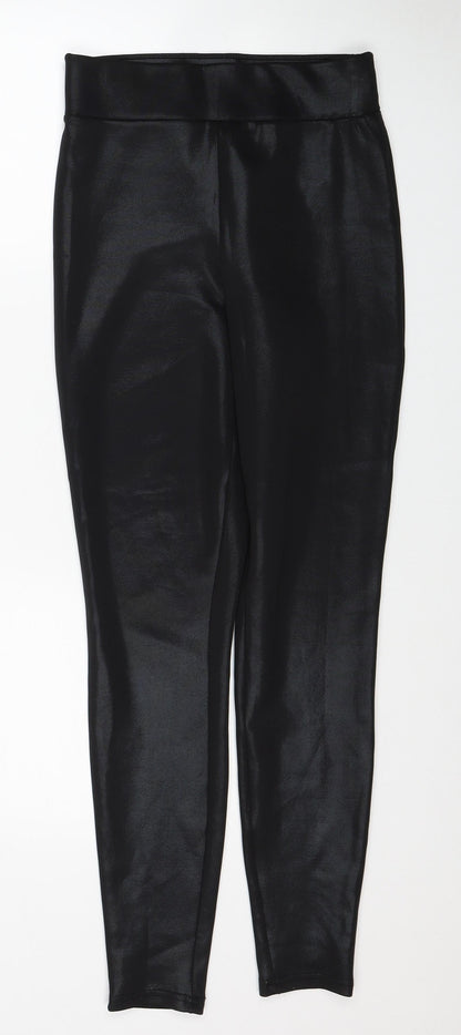 Papaya Womens Black Polyester Trousers Size 8 Regular - Wet look