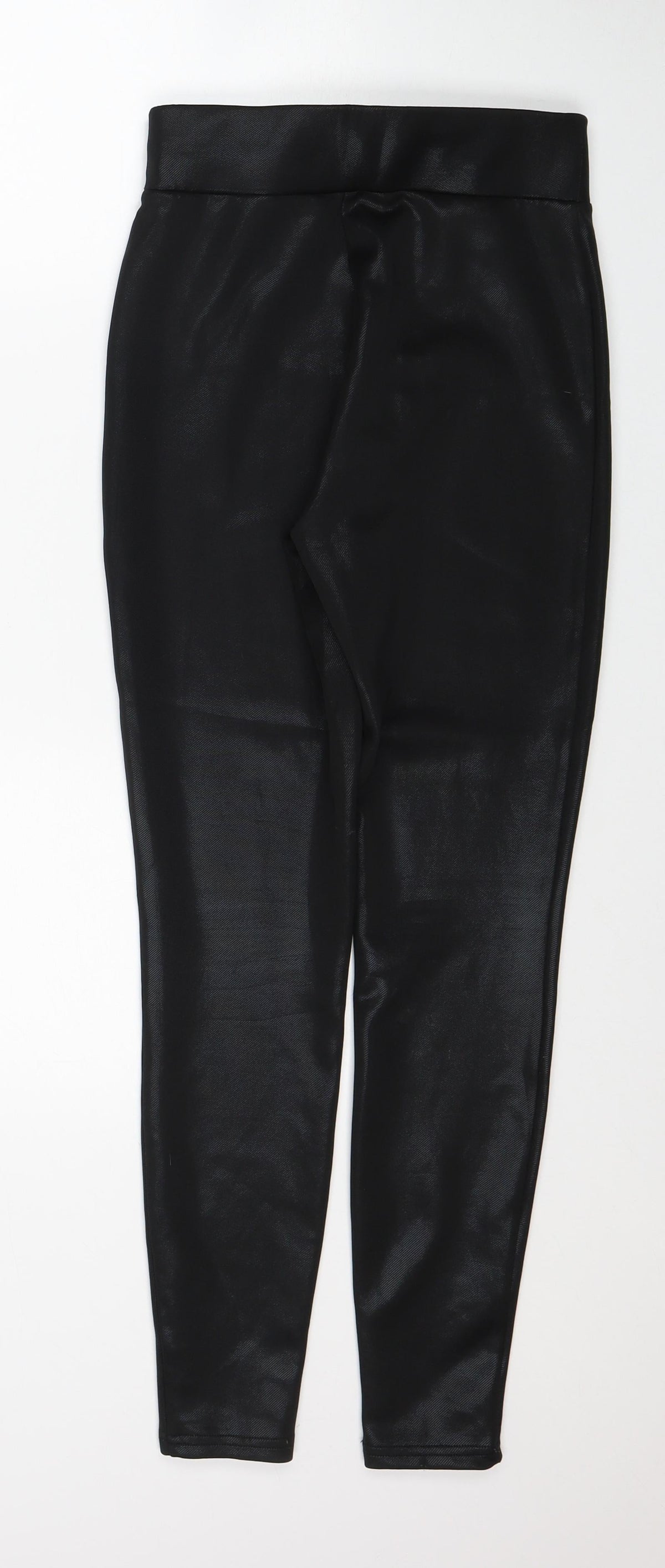 Papaya Womens Black Polyester Trousers Size 8 Regular - Wet look