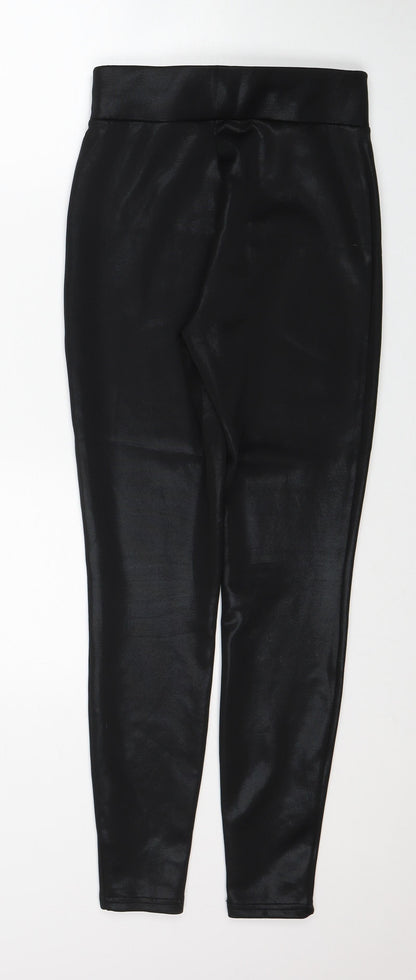 Papaya Womens Black Polyester Trousers Size 8 Regular - Wet look