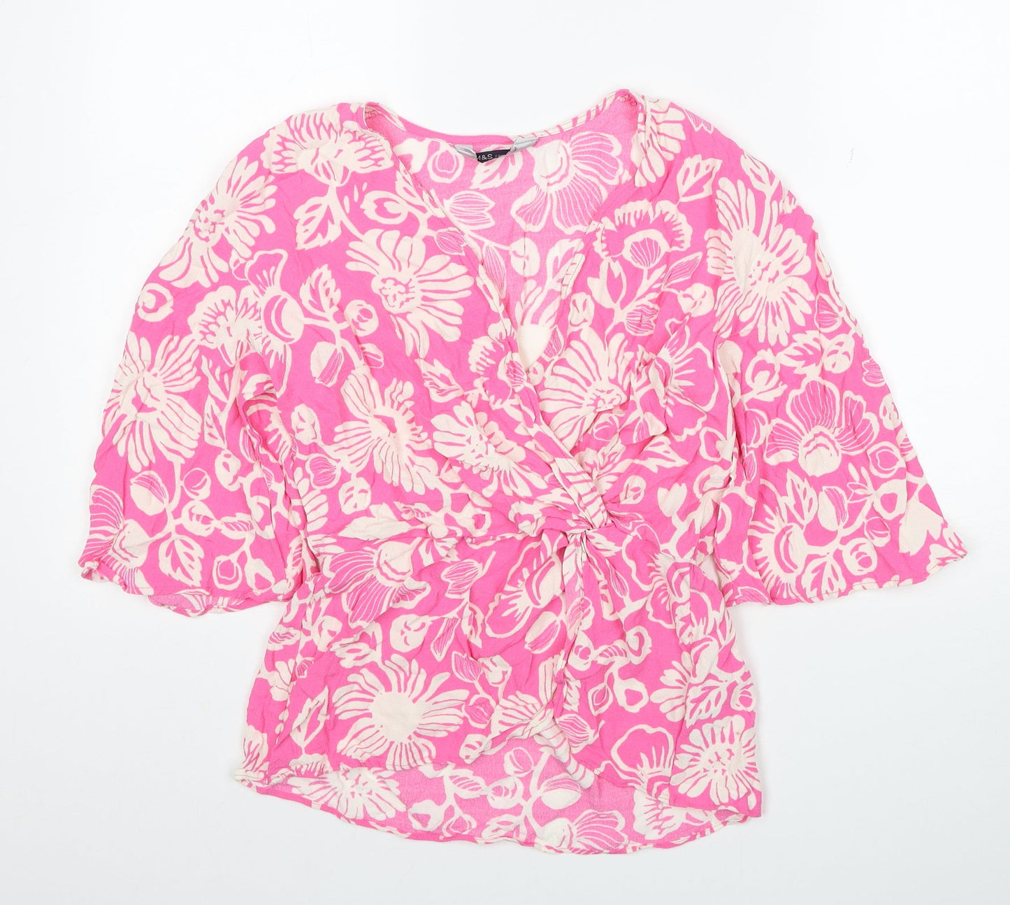 Marks and Spencer Womens Orange Floral Viscose Basic Blouse Size 8 Sweetheart