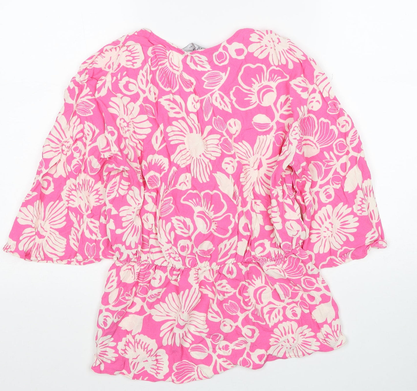 Marks and Spencer Womens Orange Floral Viscose Basic Blouse Size 8 Sweetheart