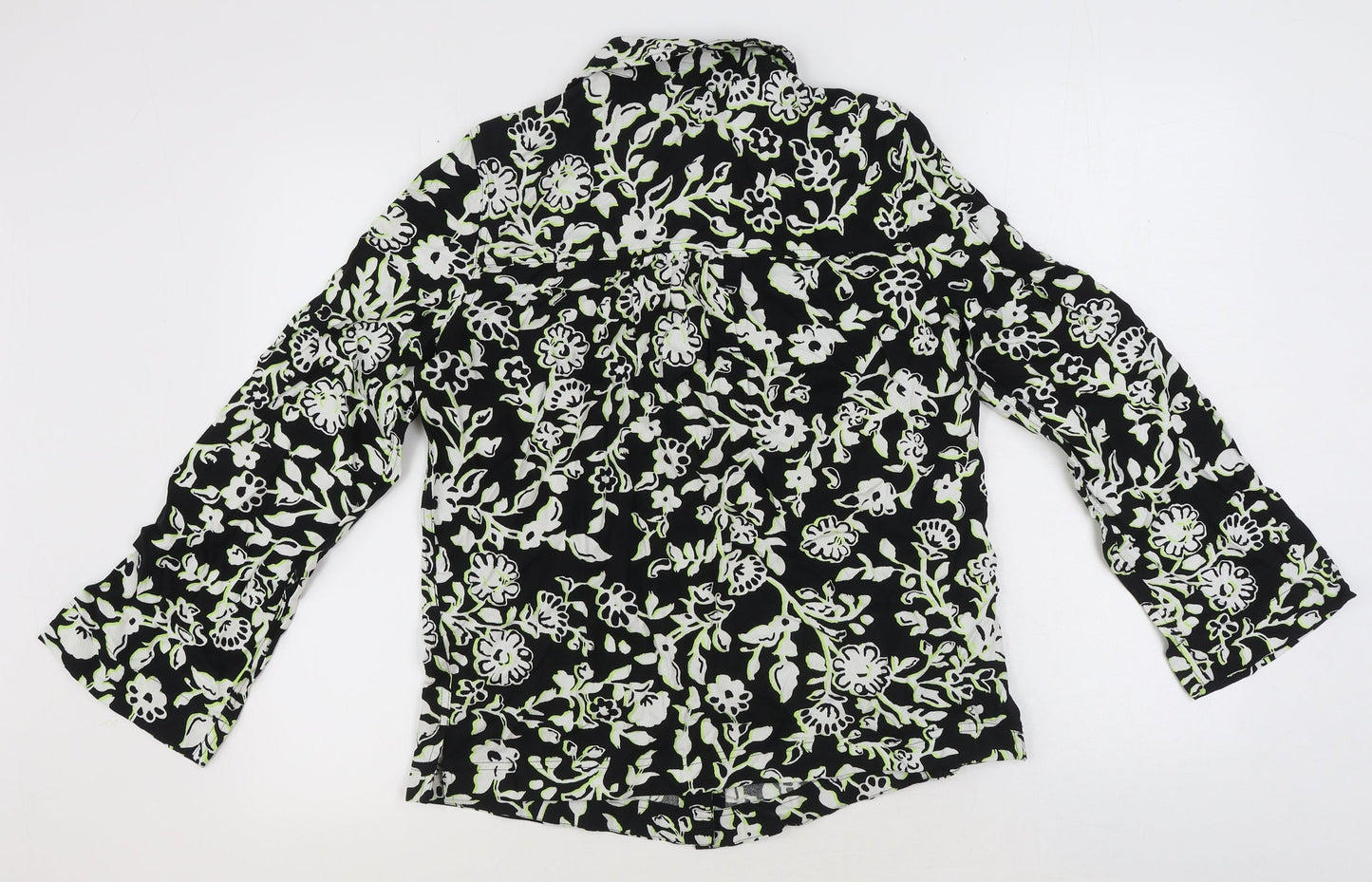 Marks and Spencer Womens Black Floral Viscose Basic Button-Up Size 8 Collared