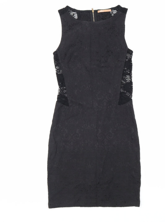 My Se Womens Black Polyester Pencil Dress Size S Boat Neck Zip - Lace Detail