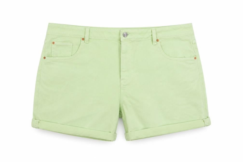 Marks & Spencer Womens Green Cotton Boyfriend Shorts Size 22 Regular Button
