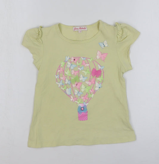 Jona Michelle Girls Yellow Cotton Basic T-Shirt Size 7 Years Round Neck Pullover