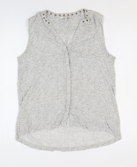 Sandwich Womens Grey Animal Print Viscose Basic Button-Up Size 8 V-Neck