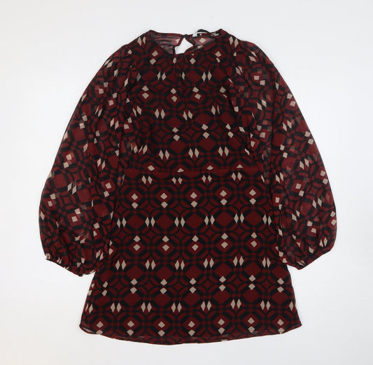 Zara Womens Brown Geometric Polyester Mini Size S Round Neck Pullover