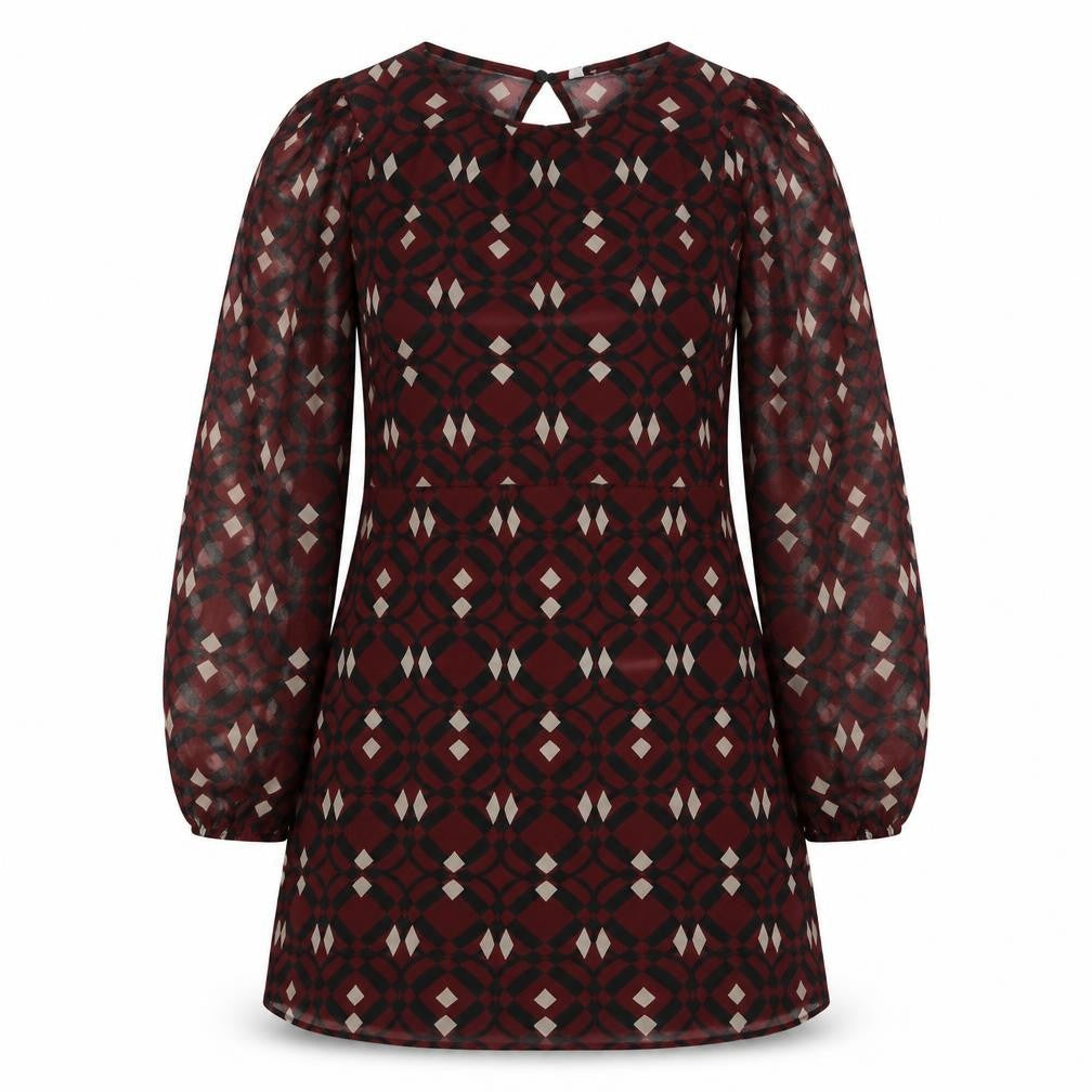 Zara Womens Brown Geometric Polyester Mini Size S Round Neck Pullover