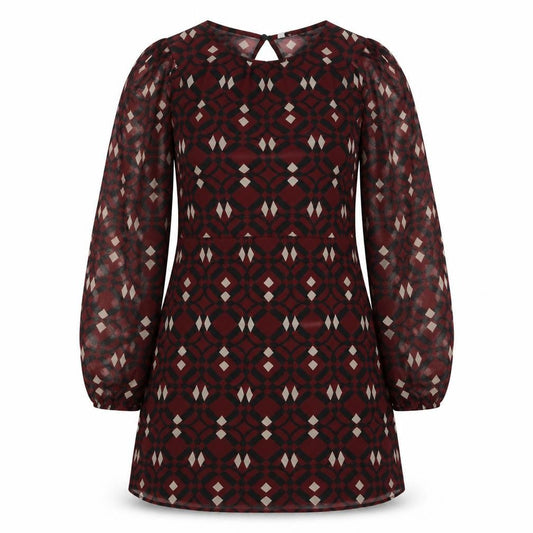 Zara Womens Brown Geometric Polyester Mini Size S Round Neck Pullover