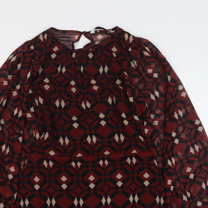 Zara Womens Brown Geometric Polyester Mini Size S Round Neck Pullover