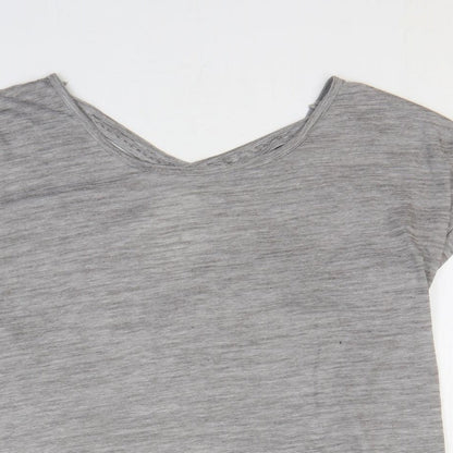 Matalan Womens Grey Striped Polyester Basic T-Shirt Size M Round Neck