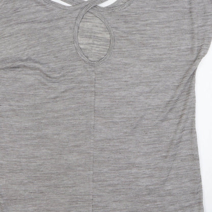 Matalan Womens Grey Striped Polyester Basic T-Shirt Size M Round Neck