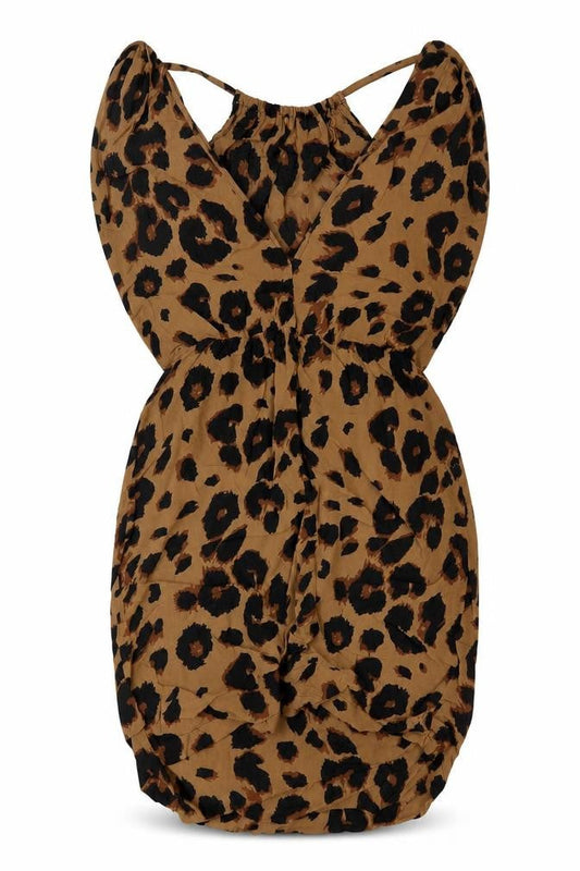 Warehouse Womens Brown Animal Print Viscose Pencil Dress Size 10 V-Neck Pullover - Leopard Print