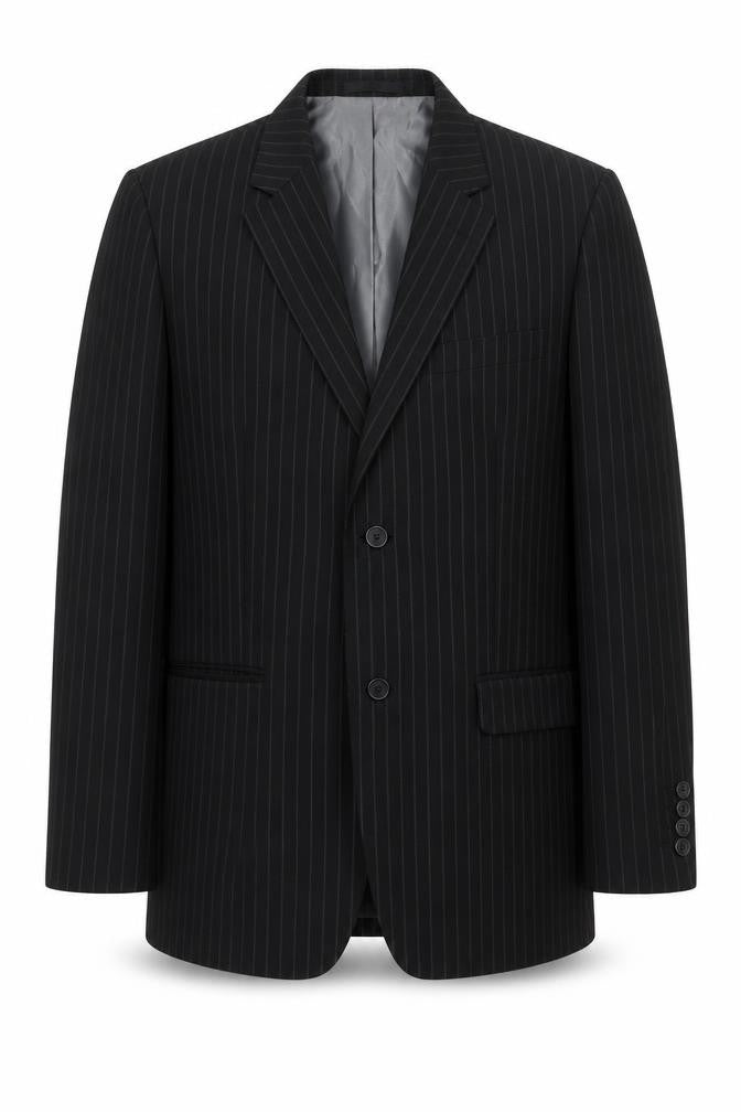 Avenue Mens Black Striped Polyester Jacket Blazer Size 42