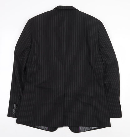 Avenue Mens Black Striped Polyester Jacket Blazer Size 42