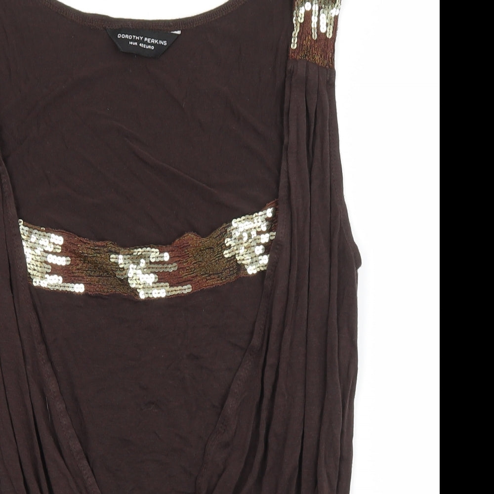 Dorothy Perkins Womens Brown Viscose Wrap Tank Size 14 V-Neck