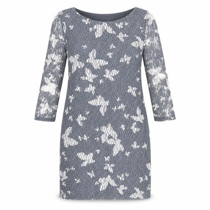 Phase Eight Womens Grey Geometric Polyester Sheath Size 12 Boat Neck Pullover - Butterfly Print